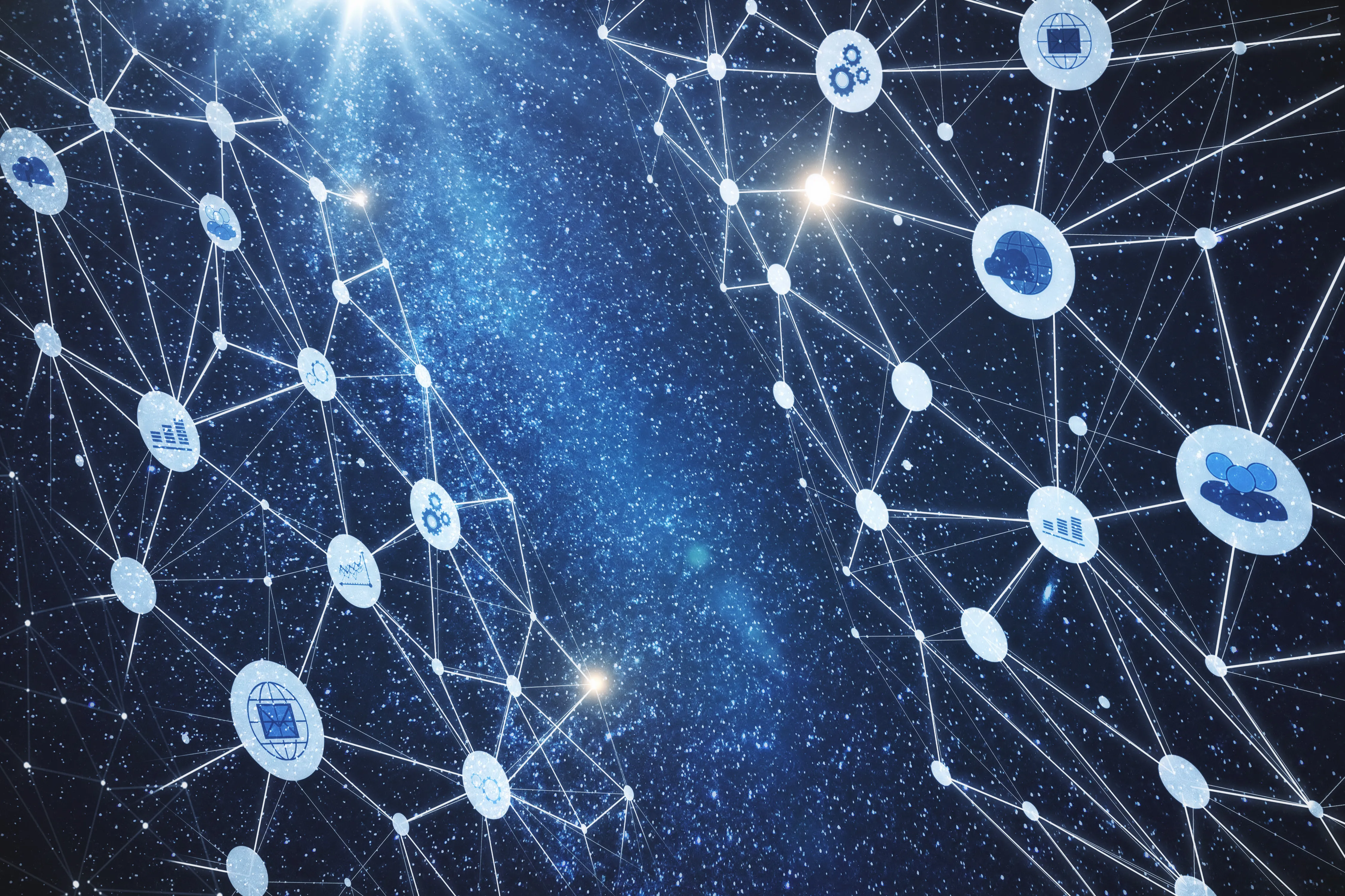 An abstract network of connected nodes