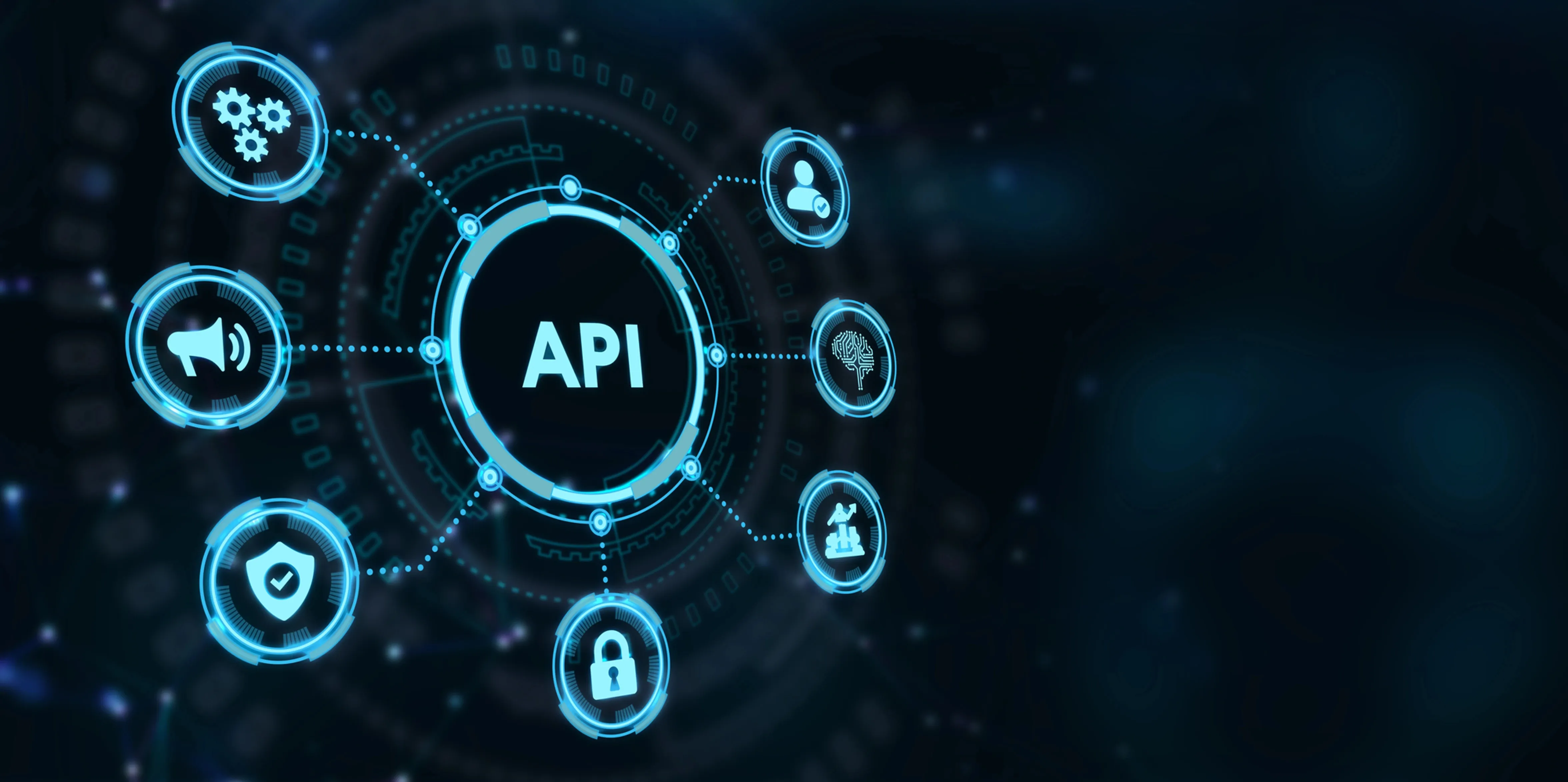 An abstract network of security and API icons