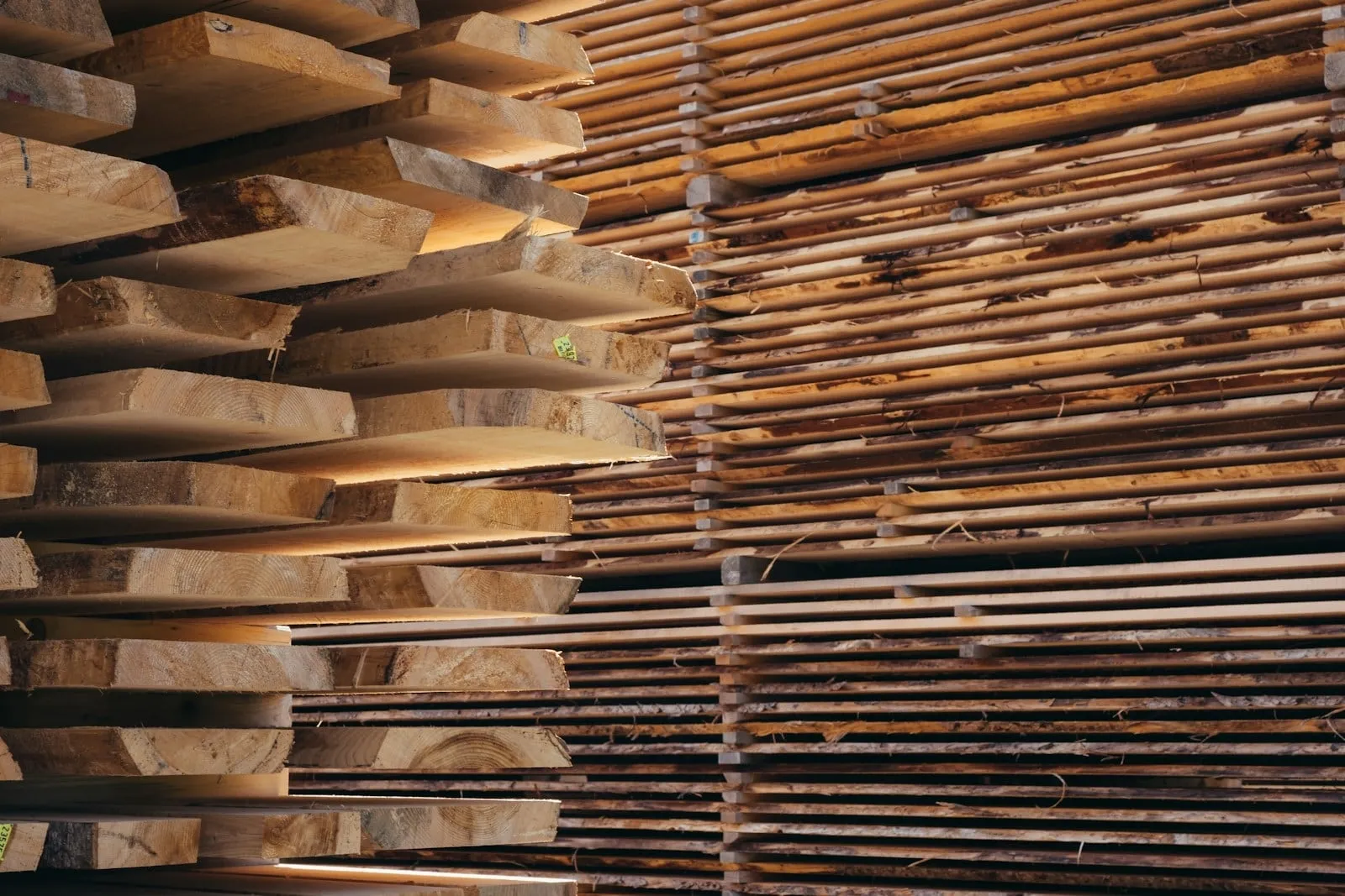Stacks of sawn lumber in a timber yard