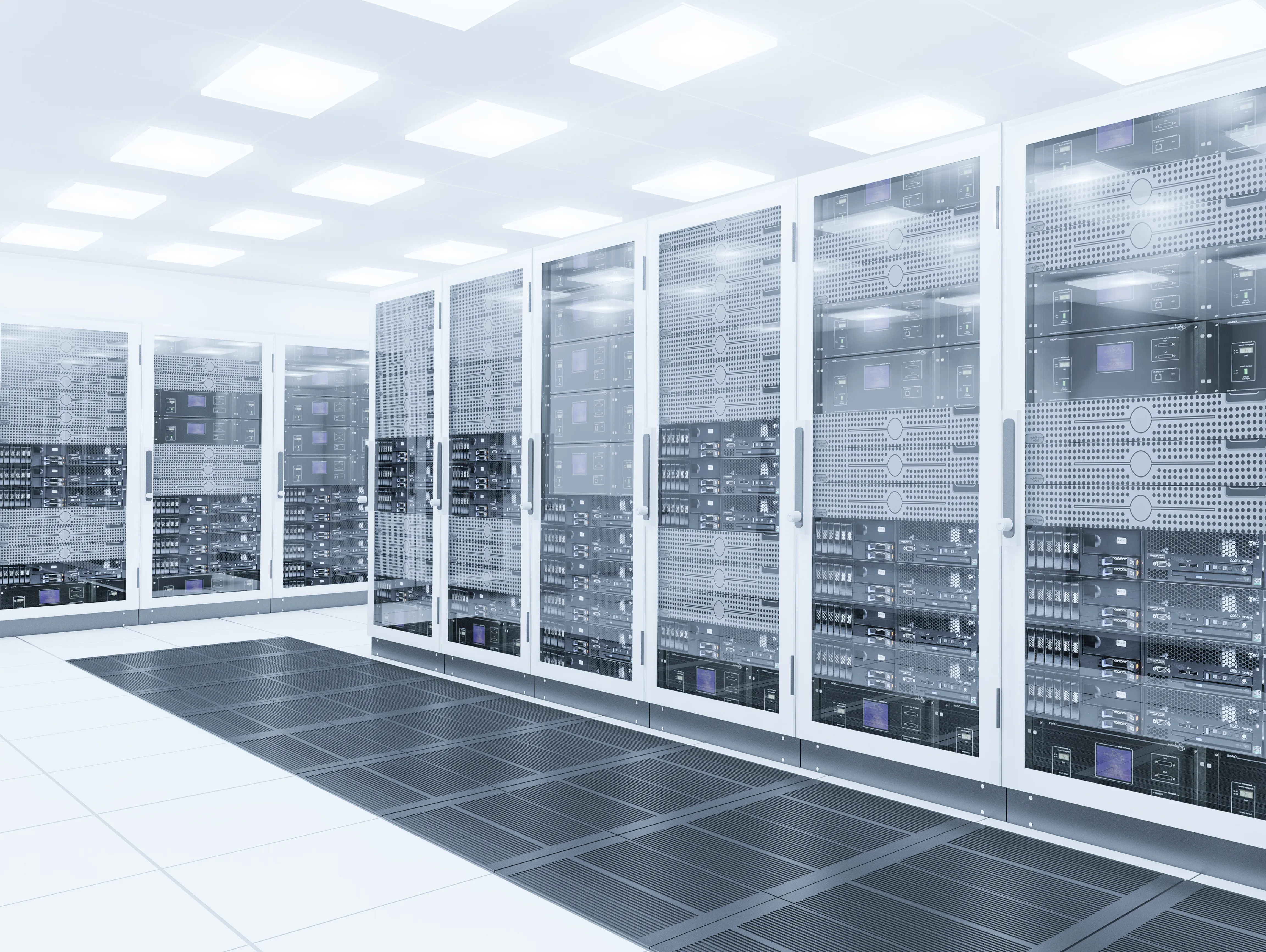 Rows of servers in a data center