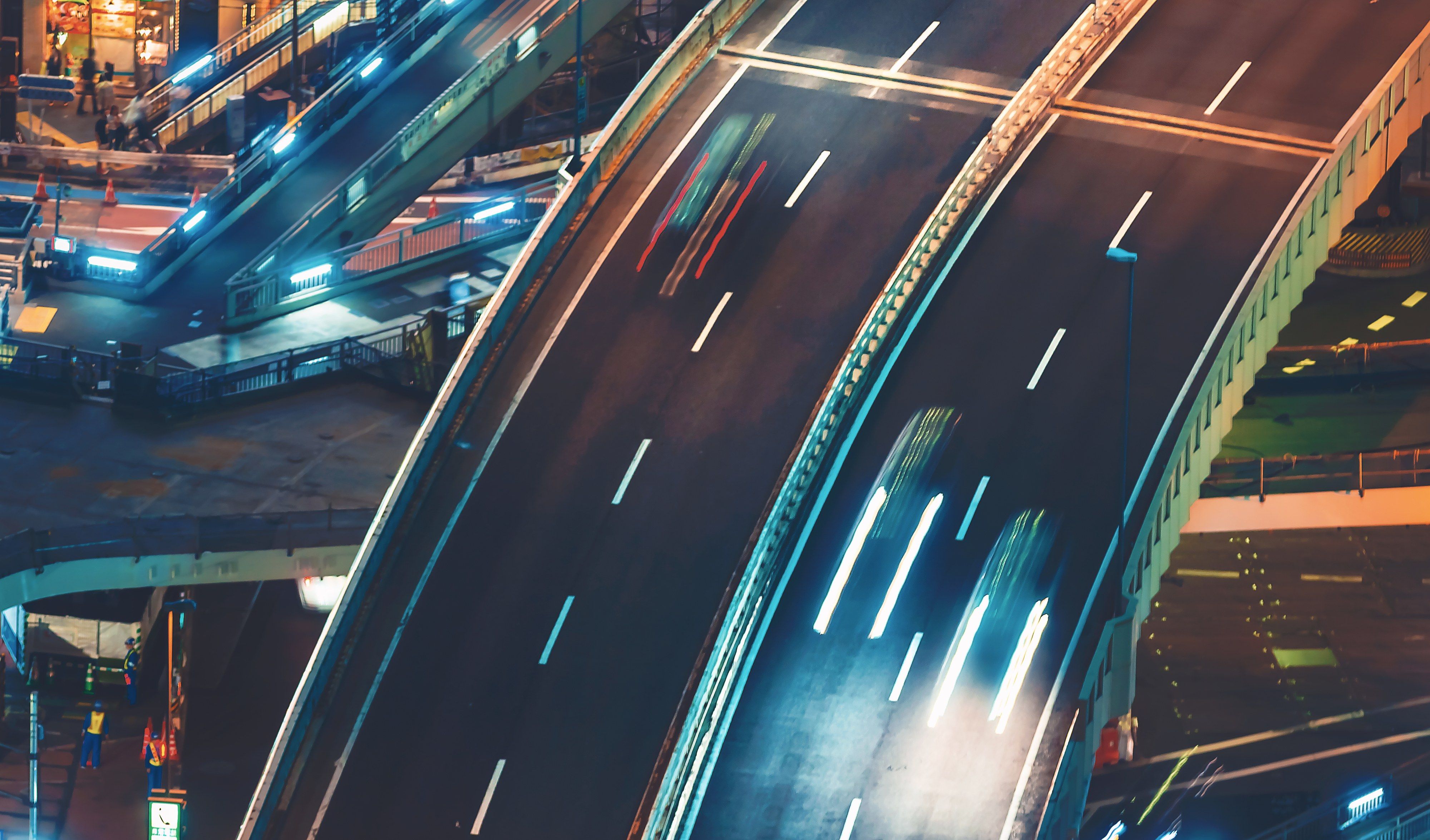 An elevated highway in Tokyo at night